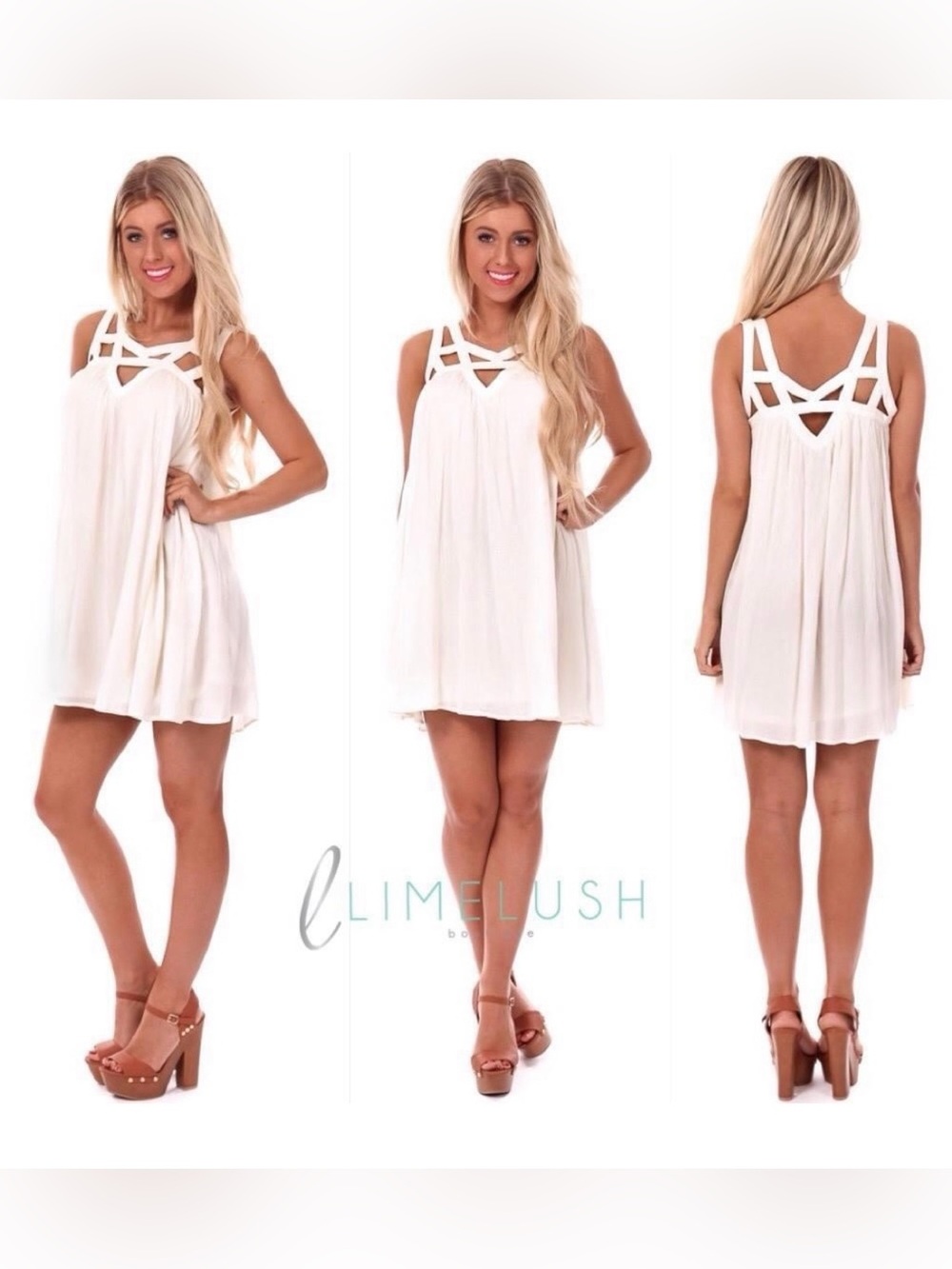 Purple Snow Ivory Crochet Cut Out Detail Flowing Layered Dress - Picture 1 of 9